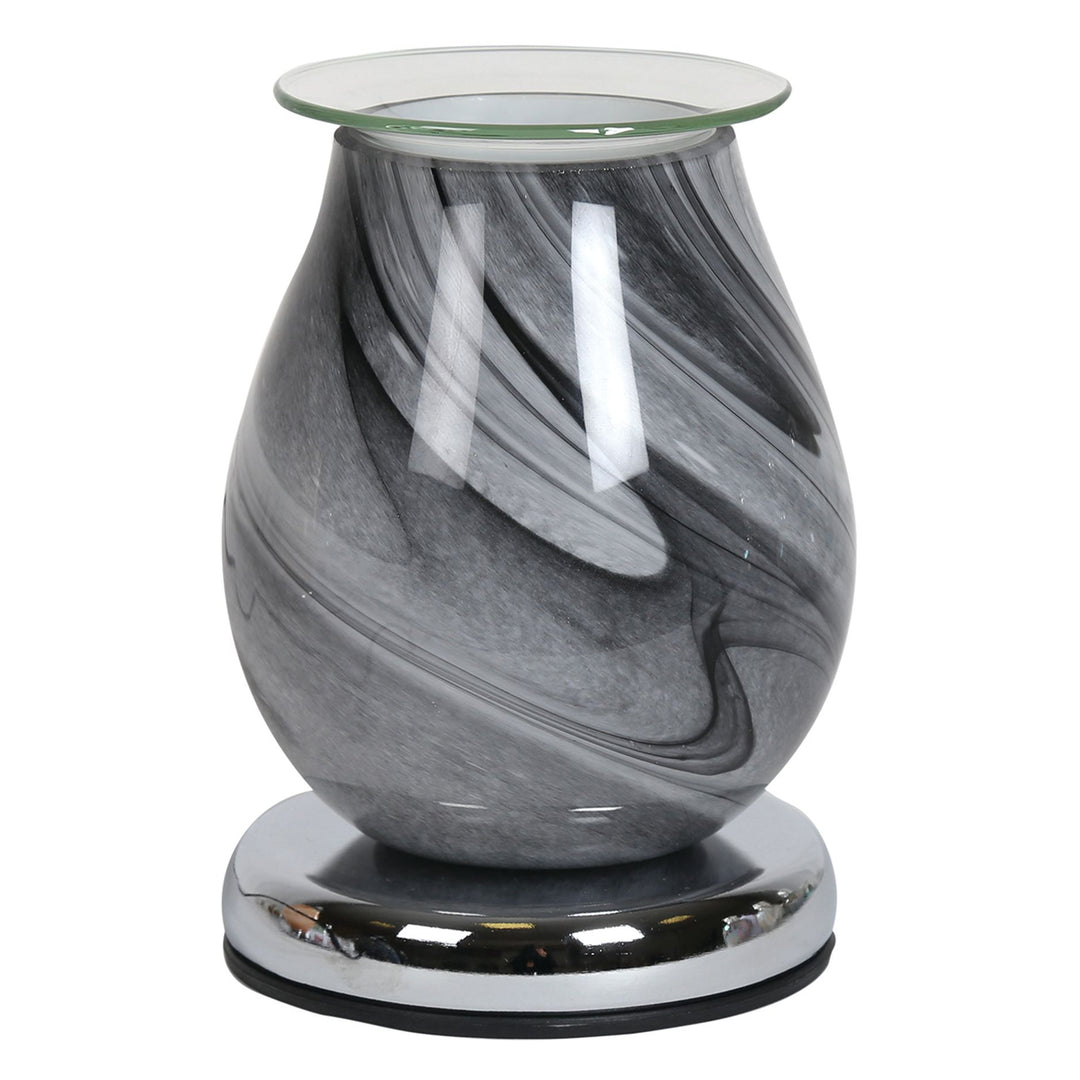 Tulip shaped touch control glass wax melter with Grey swirl pattern 