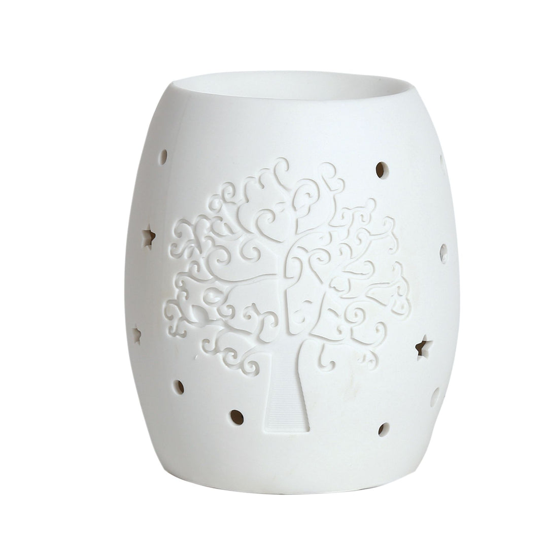 Unlit ceramic wax melter with tree of life and stars