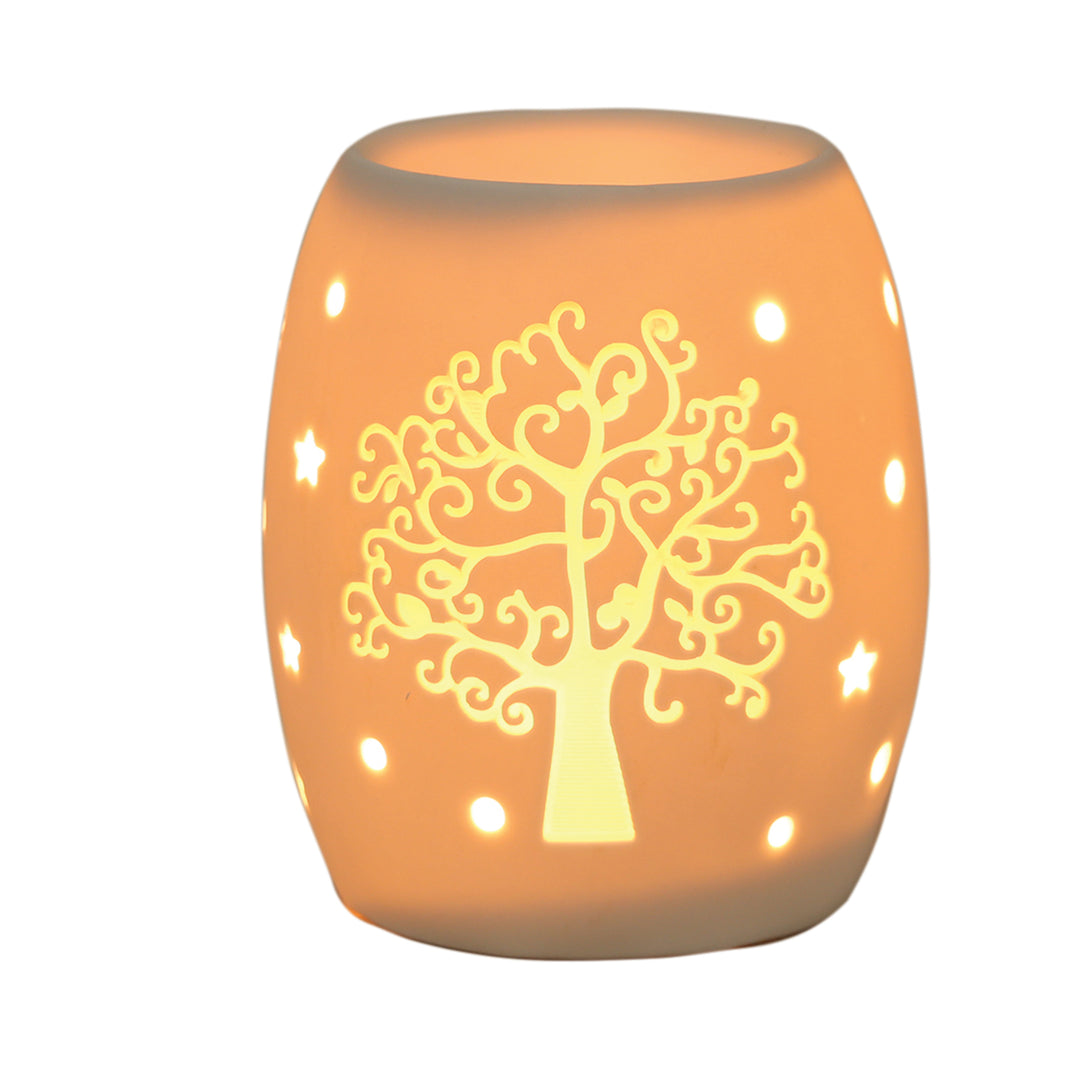 Lit up ceramic wax melter with tree of life and stars 