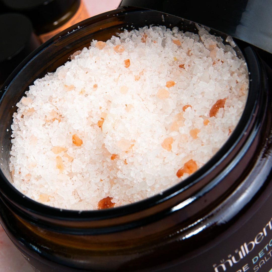 Close up of jar of bath salts