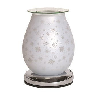 Tulip shaped touch control glass wax melter with snow flake pattern unlit