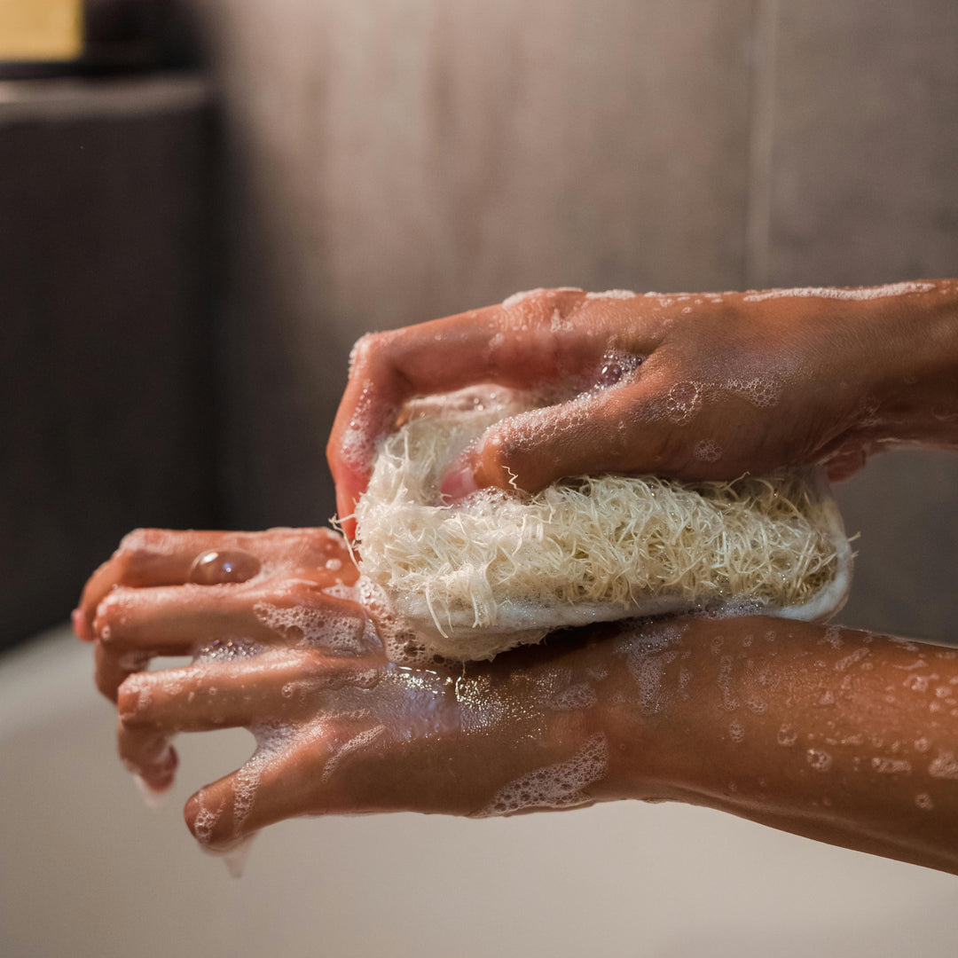 hand washing with natural loofah