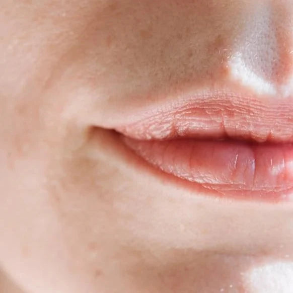 Close up of moisturised lips