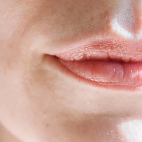 Close up of moisturised lips